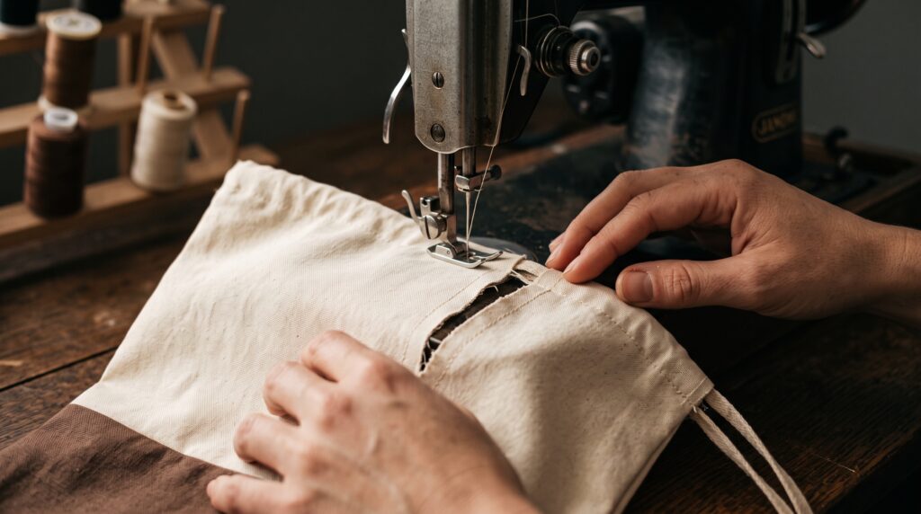 Sew the Side and Bottom Seam, Leaving a Gap for the Cord